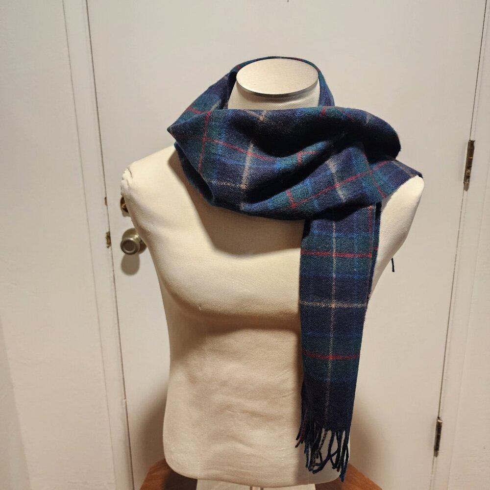 100% Lambswool Jewel Tone Plaid Scarf - Navy, Green, Red & Gold